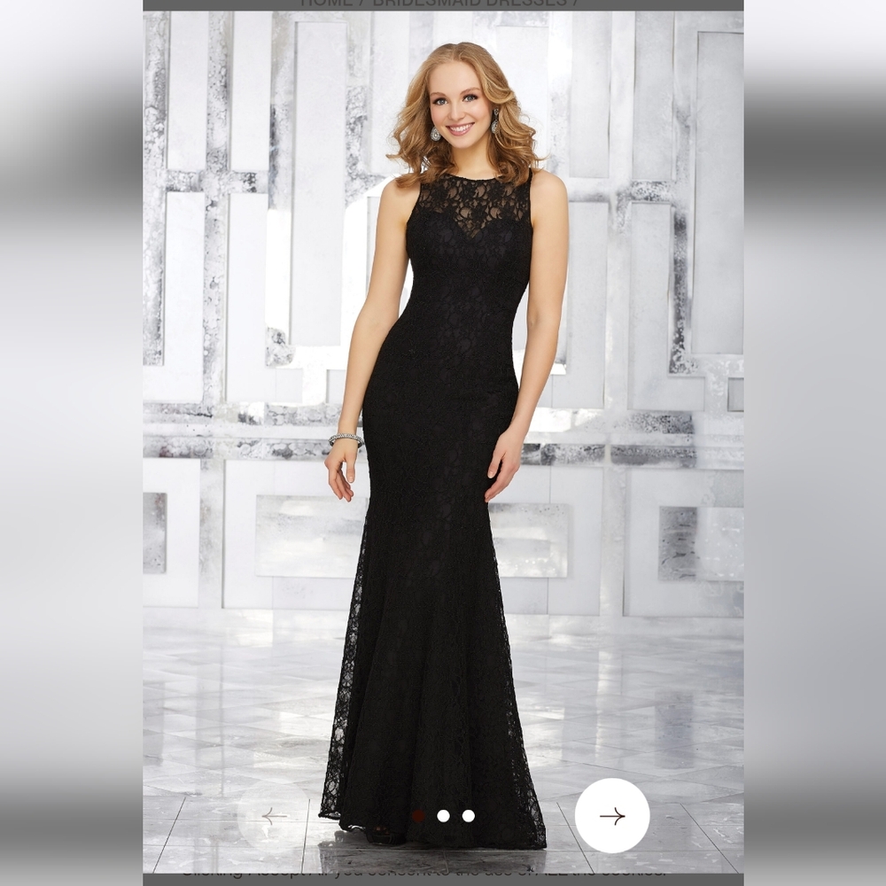 Morilee Fitted Lace Neck And Open Back In Navy Style #21537 Size 12